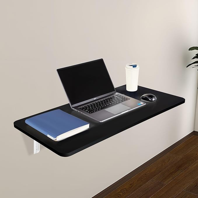 Wall Mounted Folding Table 31.5”L x 15.7”W, Laundry Folding Table with Heavy Duty Metal Collapsible Shelf Brackets, Wall Mounted Desk Fold Down for Small Spaces, Black