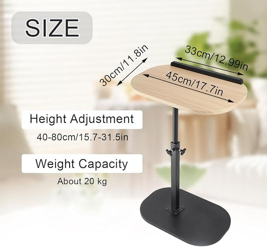 Comeon C-Shaped Tv Tray Pedestal Side Table, End Table Adjustable Height in Couch Living Room or Bedroomwith 360° Rotating Top for Small Spaces Bedside Night Stand Bedside Snack (Wood Color)