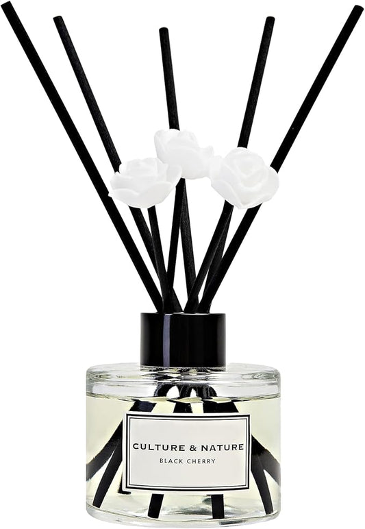 CULTURE & NATURE Reed Diffuser Set 4oz (120ml) Black Cherry Scented Diffuser with Sticks Home Fragrance Reed Diffuser for Bathroom Shelf Decor
