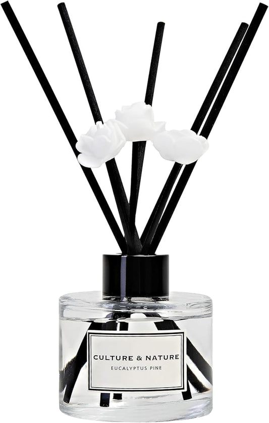 CULTURE & NATURE Reed Diffuser Set 4oz (120ml) Eucalyptus Pine Scented Diffuser with Sticks Home Fragrance Reed Diffuser for Bathroom Shelf Decor