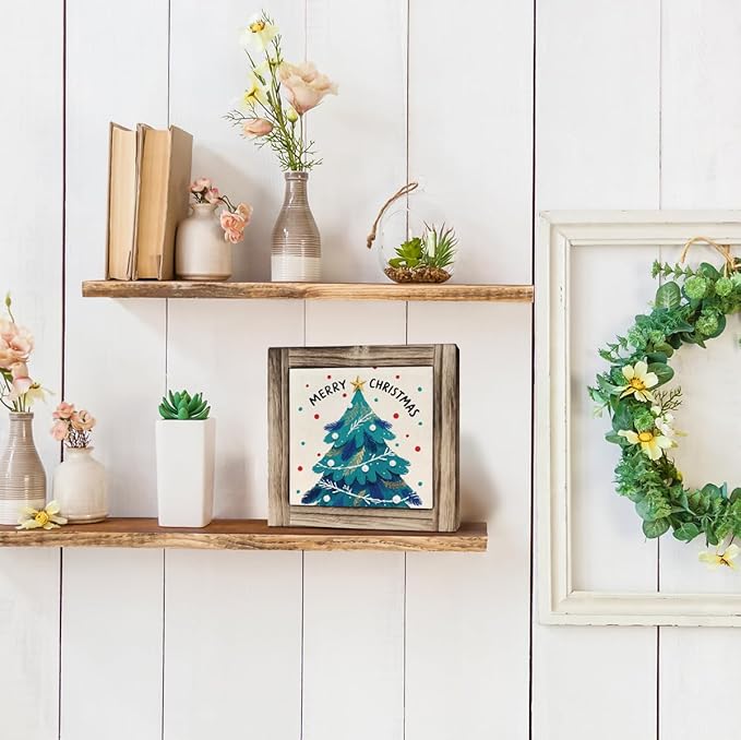 Modern Farmhouse Christmas Decor, Christmas Tree Decors, Decorative Wooden Block Sign, Rustic Home Office Decor, Cafe Shop Decors, Shelf Table Decoration, Merry Xmas Gifts