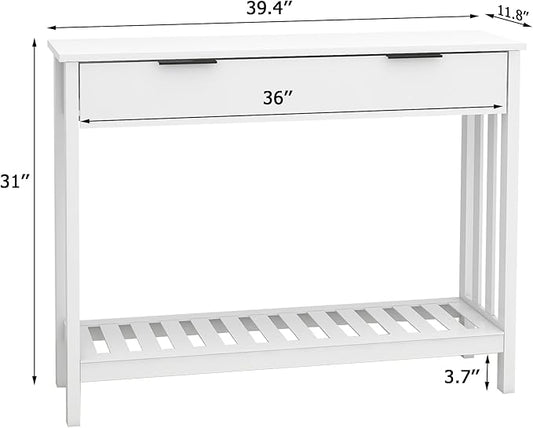 TaoHFE White Narrow Console Table with Storage Modern Wood Entryway Table with Drawer Hallway Table Sofa Tables for Living Room, Entrance Tables for Front Door Corridor, Office, White