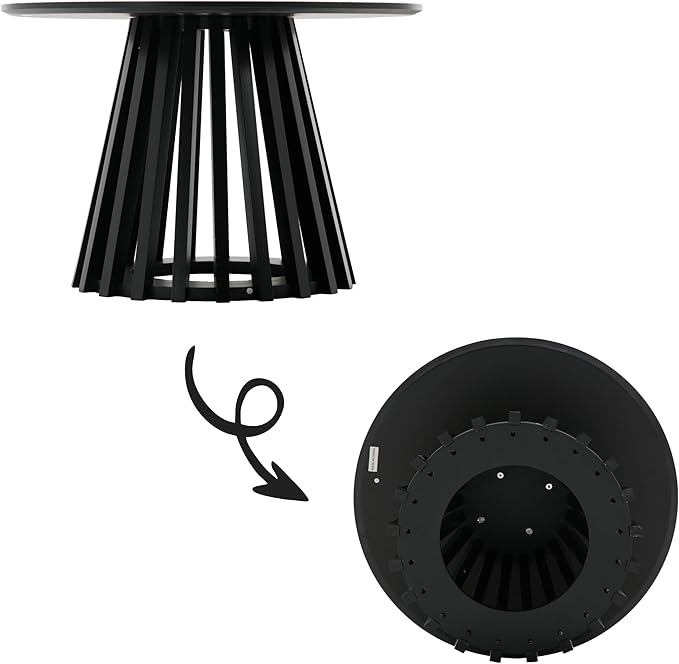 LukeAlon 24" Round Coffee Table, Mid Century Modern Wooden Center Table with Columnar Wood Strips Base Sofa Side Table Circle Tables for Living Room Small Space, Black