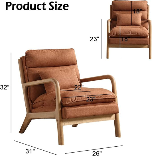 INZOY Accent Chairs Set of 2, Mid Century Modern Accent Chair with Wood Frame, Upholstered Reading Armchair with Waist Cushion, Side Chair for Living Room Bedroom Office, Easy Assembly, Brown