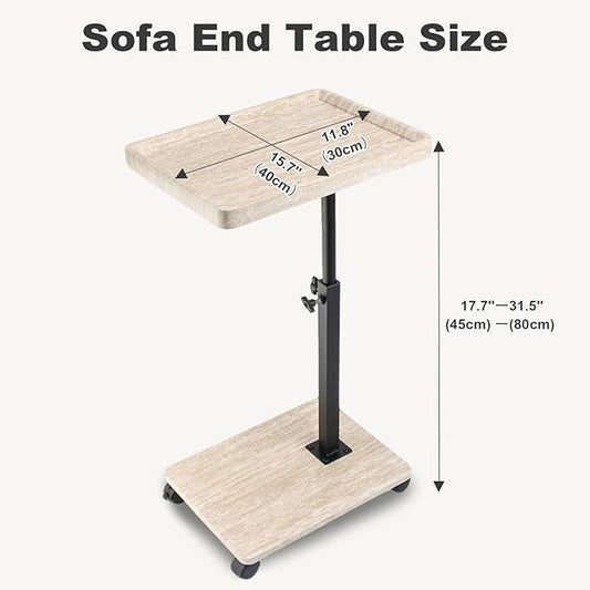 Side Table TV Tray for Couch,Height Adjustable C Shaped End Table for Small Spaces,Bedside Bathroom Living Room (Creamy White)