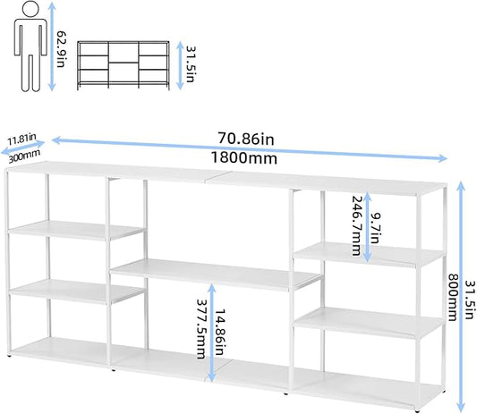 71 Inch Metal Console Table with 8 Storage Shelves,Extra Long Entryway Table,Narrow Sofa Table,Hallway Table for Entrances to Corridor, Foyer,Living Room (White, 70.87×11.81×31.5)