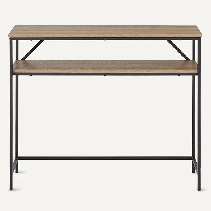Amazon Basics Rectangular Console Table with Storage Shelf, Steel Frame, 11.8" D x 39.4" W x 31.5" H(in), Oak Finish