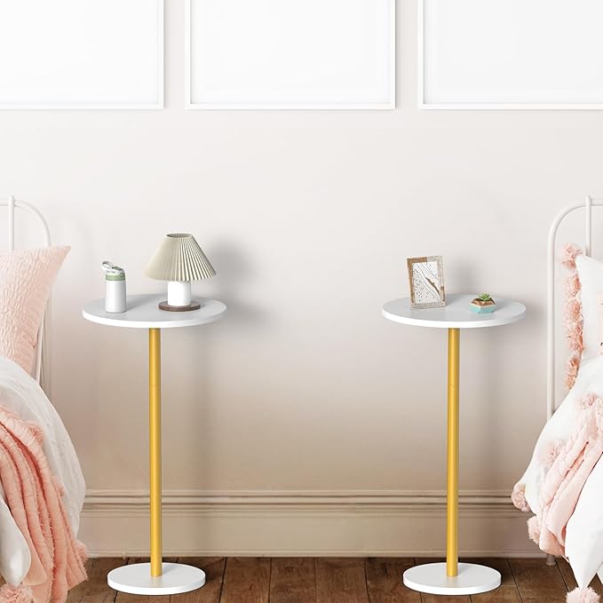 White Small Round Side Table Set of 2 Pedestal Drink End Table for Small Space Round Cocktail Coffee Table for Living Room Nightstand Bedside Table for Sofa, Bedroom and Balconty