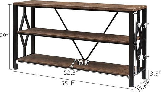 HOMISSUE Sofa Console Table, Rustic Console Table with 3-Tier Storage, Engineered Wood Sofa Tables with Open Shelves, Heavy Duty Entryway Tables for Living Room, Hallway (55 Inch, Rustic Brown)