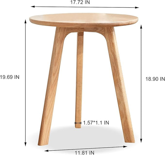 Modern Coffee Table,Solid Oak Round Side Table with 3-Legs & Non-Slip Pads,Easy Assembly Wood End Tables/Nightstand for Living Room,Bedroom,Home,Office,16.96" H Natural