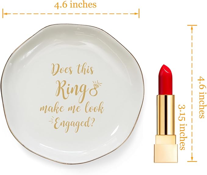 HOME SMILE Engaged Ring Dish-Does This Ring Make Me Look Engaged Trinket Dish- Engagement Gifts for Women,Ceramic White