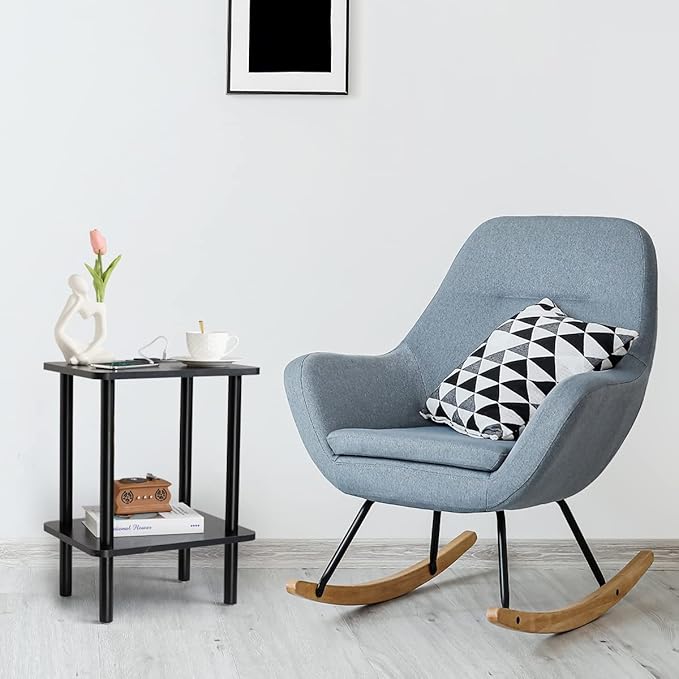 FORAOFUR End Table with Charging Station, Black Side Table with USB Ports and Outlets, Narrow Side Table for Living Room, Bedroom and Office, Small Nightstand with Charging Station