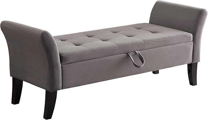 Furniliving 51” Bedroom Bench, End of Bed Bench with Button-Tufted Large Upholstered Storage Bench Ottoman Velvet Window Bench with Storage Shoe Cabinet Bench, for Bedroom, Entryway, Closet, Grey