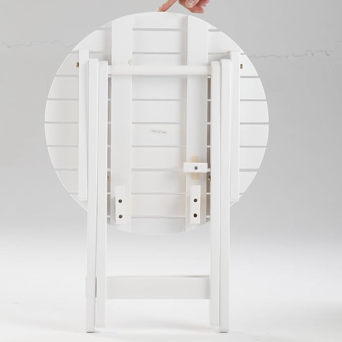 Outdoor Small Round Folding Side Table, Foldable Wooden End Tables for Indoor, Porch, Patio, Camping as Coffee Table or Plant Stand, White 