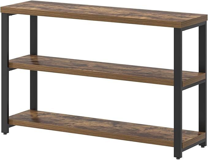 EXCEFUR Industrial Sofa Console Table, Entryway Table with 3 Tier Wood Storage Shelves, Foyer Table for Living Room Hallway Behind Couch, Rustic Brown