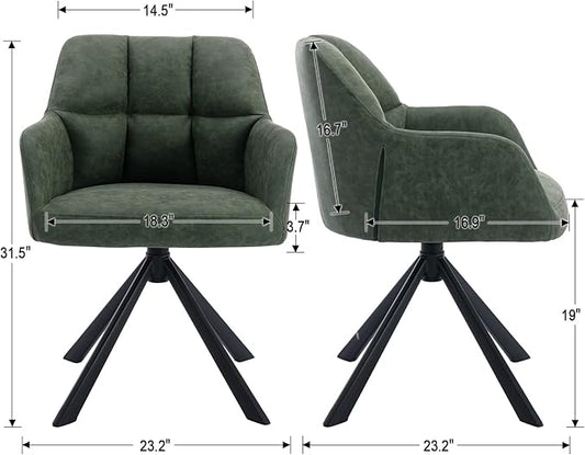 EALSON Comfy Leather Desk Chair Modern Computer Task Chair no Wheels Swivel Accent Chair with Mid Back Arm Chair for Living Room/Bedroom/Home Office, PU Green