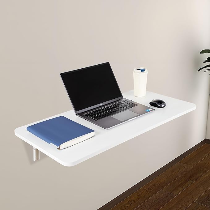 Upgrade Wall Mounted Folding Table 31.5”L x 15.7”W, Laundry Folding Table with Heavy Duty Metal Collapsible Shelf Brackets, Wall Mounted Desk Fold Down for Small Spaces, White