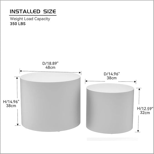 Kevinplus White Coffee Table Small Nesting Side Table Set of 2 for Living Room, Modern-Industrial Round