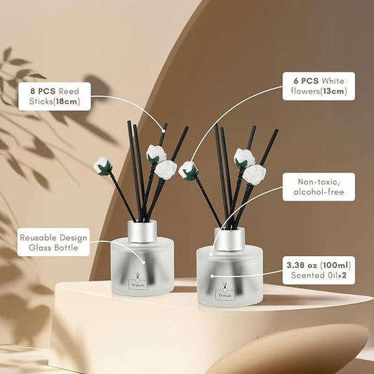 Brakula 2 Pack Reed Diffuser Set, Lavender Vanilla Scented, Home Fragrance with 14 Sticks Bathroom Decor, Reed diffusers for Home 6.76 fl oz (Lavender Vanilla)