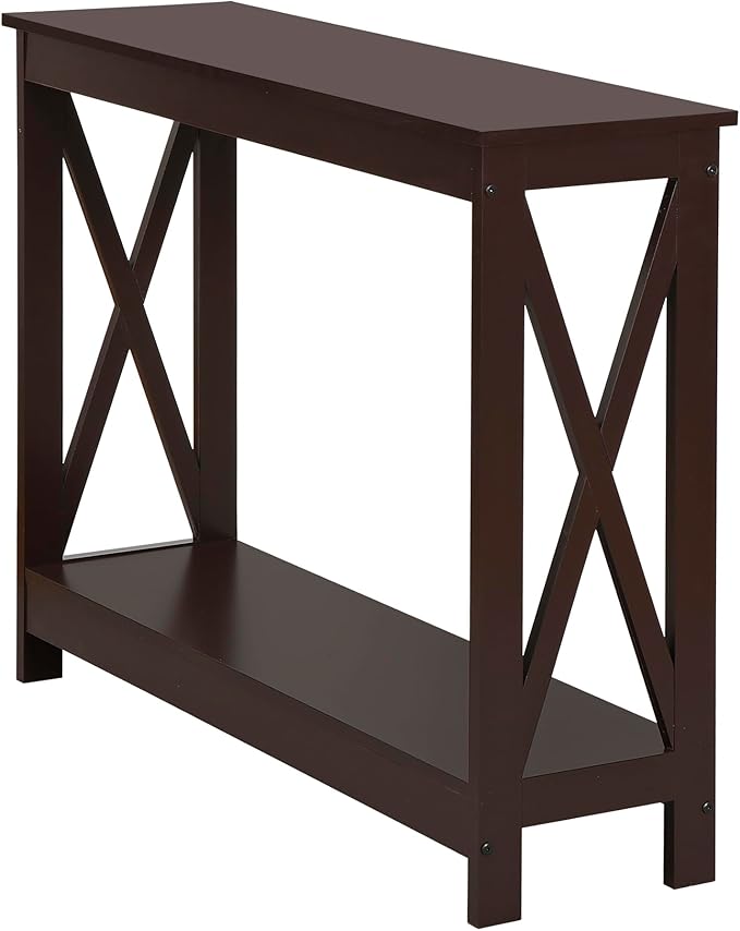 SUPER DEAL Console Table 39.5”, 2-Tier Narrow Sofa Side Table with Storage Shelf, Entrance Table for Hallway/Foyer/Living Room/Corridor/Office, Espresso