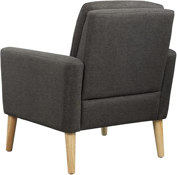 Lohoms Modern Accent Chair for Living Room, Comfy Upholstered Linen Fabric Single Sofa Chair for Bedroom, Guest Room, Office, Waiting Area, Black Armchair with Wood Legs