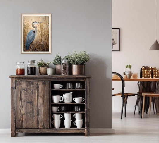 YUEYARIT Framed wall art, vintage wall decor, modern farmhouse style heron decor, canvas printed pictures, suitable for gifts, cottagecore bedroom, bathroom, living room, and office artwork.