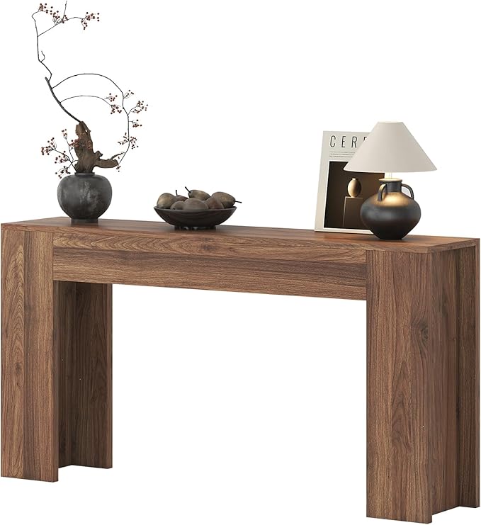 63-Inch Long Console Table with LED Light, Farmhouse Sofa Table Behind Couch, Wooden Console Table for Entryway Hallway Entrance Living Room, Brown