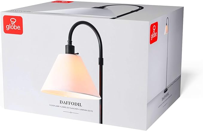 GLOBE Electric 61000146 62" Floor Lamp, Matte Black, White Fabric Shade, On/Off Rotary Switch on Socket, 6-Foot Black Cord, Reading Light, Bedroom, Living Room, Home Decor