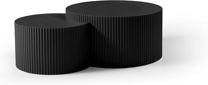 Nesting Coffee Table Set of 2, Modern Round Wooden Circle Accent Coffee Tables for Small Spaces Living Room Bedroom Balcony Office Drum Side Table