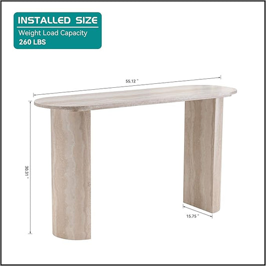 55.12" Faux Marble Pattern Entryway Table - Modern Narrow Console Table for Living Room and Hallway,Beige