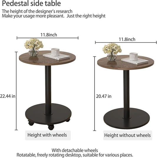 Pedestal with Wheels TV Tray Table, Rotating Couch Tables That Slide Under, Small Side Table for Living Room and Bedroom Sofas, Beds, Mini Coffee Tables, (H) 22.4 *(W) 11.8 (Assembly Required)