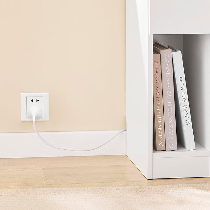 SoBuy Narrow Nightstand Set of 2 with Charging Station, Slim White Bedside Tables with USB & Type-C Ports, Drawer and Shelf, Modern Side Tables for Bedroom, Living Room or Dorm, FBT111-E-WNx2