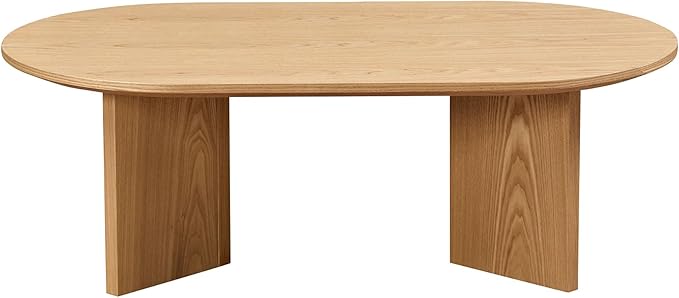39.37'' Oval Coffee Table for Living Room, MDF Coffee Table Center Table for Bedroom, Modern Coffee Table End Table Side Table Accent Tea Table with Sturdy Pedestal for Apartment Office, Oak