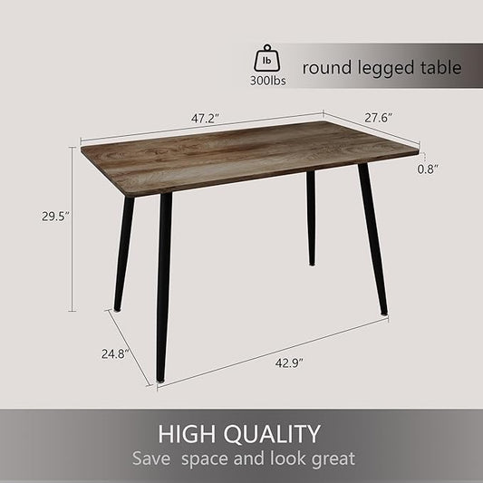 Modern Wooden Dining Table, 47.2'' Wooden Rectangle Table, Kitchen & Dining Room Table, Wooden Dining Table with Black Metal Legs for Living Dining Room(Wood Color)