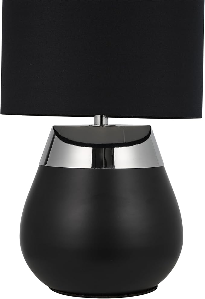 Small Modern Touch Eye Protection Bedside Table Lamp, 7 x 7 x 12 Inch Dark Blue Metal Base Table Lamp for Bedrooms and Office (Dark Blue Fabric Lampshade)