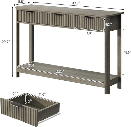 Set of 2 Console Table with Drawers, Modern 47.1" Entryway Table with Storage Shelf, Boho Narrow Skinny Behind Couch Wood Sofa Table for Living Room Hallway Entrance Foyer,Washed Oak