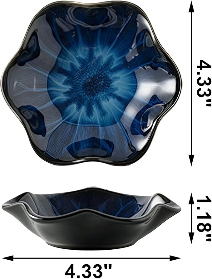 2Pcs Ceramic Jewelry Dish - Lotus Leaf Shape, for Ring Holder Necklace Small Key, Suitable for Mother Friend Sister, Gifts for Women, Cute Plate Trinket Tray, Home Decor (Blue-2PCS)