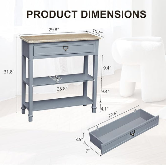 kinbor Skinny Console Table - Narrow Sofa Tables with Drawer and Storage Shelves for Front Door Entryway Hallway Living Room, Grey