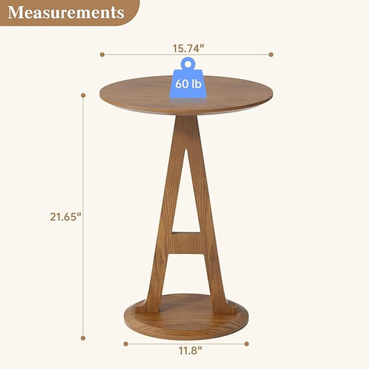 Aoligrace Round End Table, Farmhouse Side Table with Unique A-Shaped Leg,Wooden Small Coffee Tables for Couch Sofa Nightstand Accent Tables for Living Room Bedroom,Easy to Assemble