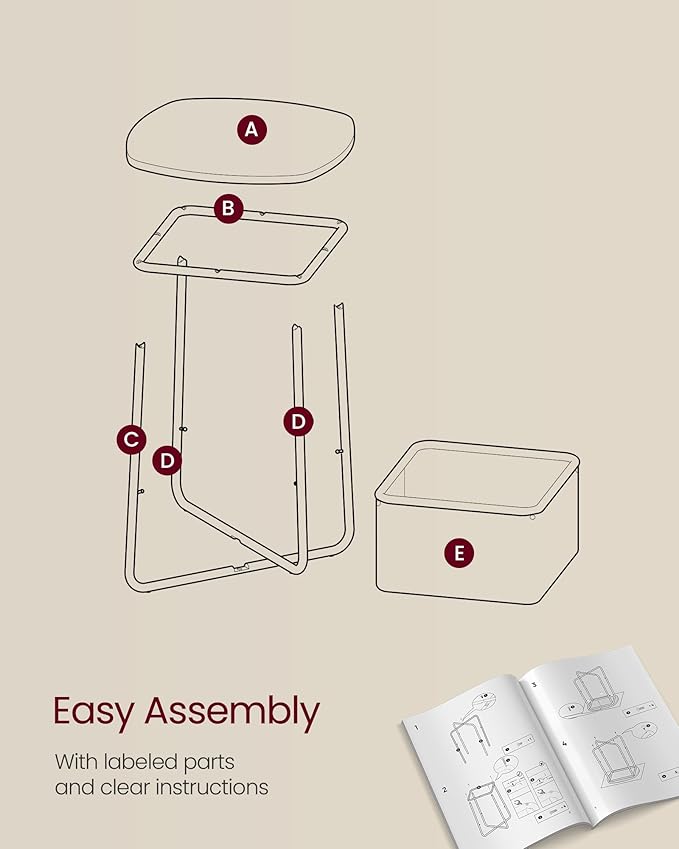 VASAGLE LILEA Collection - Side End Table with Fabric Basket, Modern Nightstand, Square Bedside Table, for Living Room, Bedroom, Matte White and Camel Brown ULET229W10