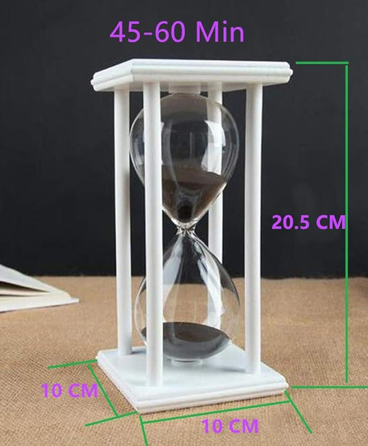 Lodunsyr Hourglass Timer for 60 Minutes Sandglass Timer for Kitchen Living Room Home Office Desk Bedroom Party Festival Coffee Table Book Shelf School Game Sand Timer Clock (White Frame Black Sand)