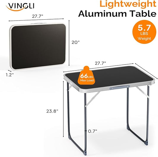 VINGLI 2.3FT Small Camping Table,Portable Camping Table with Carrying Handle, Picnic Table Foldable Table Essentials for Indoor Outdoor