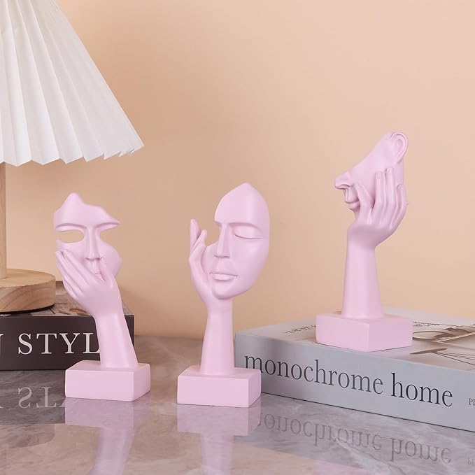 3 Pcs Thinker Small Statue Set - Pink Art Abstract Home Accent Figurines for Decor Woman Apartment Bookshelf Floating Shelf Coffee Table Office Desk Bathroom Counter Decor (3 Pcs Pink, 6")