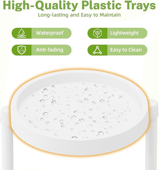 iDavosic.ly 8 Tier Folding Plant Stand Indoor Outdoor with Plastic Tray, Tiered Corner Flower Holder Shelf, Metal Orchid Display Rack for Patio Porch Living Room Garden Balcony, White