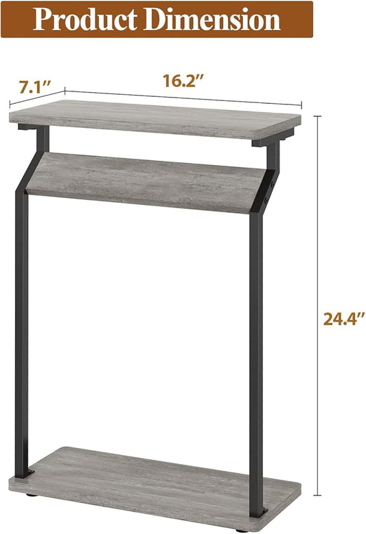 Livofloral Narrow Side Table for Small Spaces, Slim Couch Tray Table, Skinny Thin End Table for Living Room, Bedroom, Grey