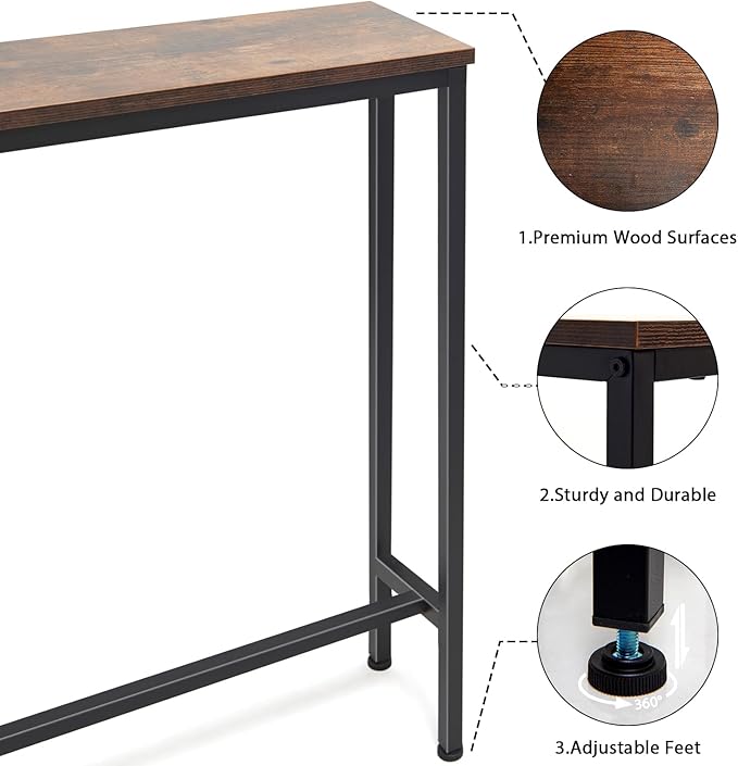 63 Inch Sofa Table,Narrow Console Table with Power Outlet,Slim Entryway Table for Living Room,Hallway,Bedroom(Rustic Brown)