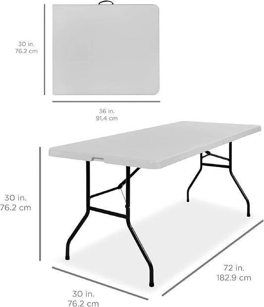 Best Choice Products 6ft Plastic Folding Table, Indoor Outdoor Heavy Duty Portable w/Handle, Lock for Picnic, Party, Camping - Light Gray