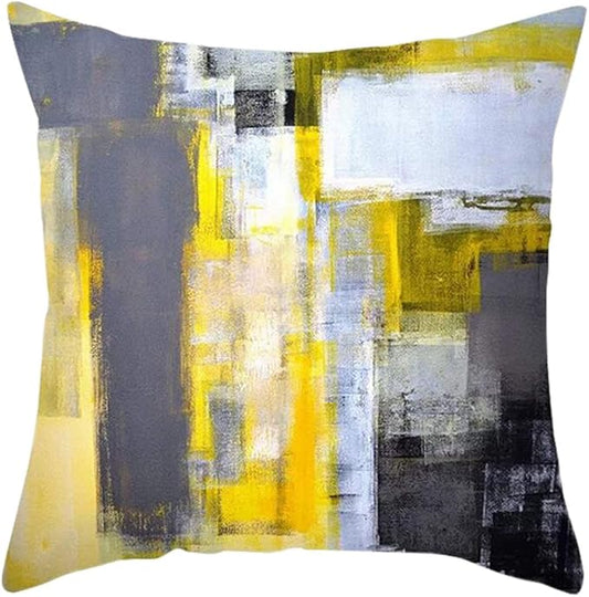 Yellow and Grey Art Artwork Modern Decorative Gray Home Decorative Throw Pillows Covers Cushion Cover for Bedroom Sofa Living Room 18X18 Inches Set of 2