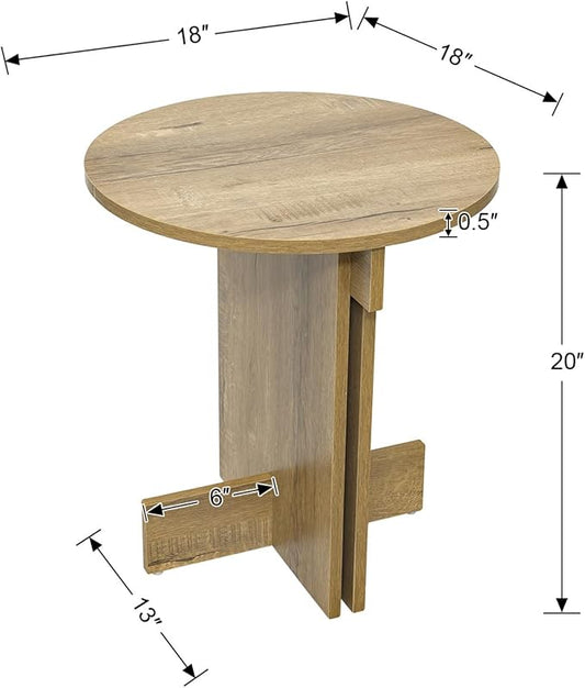 Wooden Round Side Table, Small Drink End Table, Cocktail Table, Modern Accent Night Stand with Wooden Base, Plants Stand for Living Room/Bedroom, Corners, Office, Small Space, Natural Retro