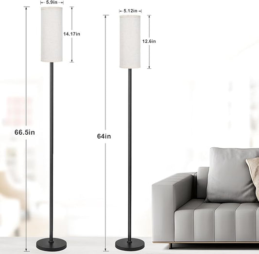 Ambimall 66'' Floor Lamps for Living Room with Remote Control and Stepless Dimmable Colors Temperature & Brightness, 9W Bulb Included(Beige Lampshade & Black Pole)